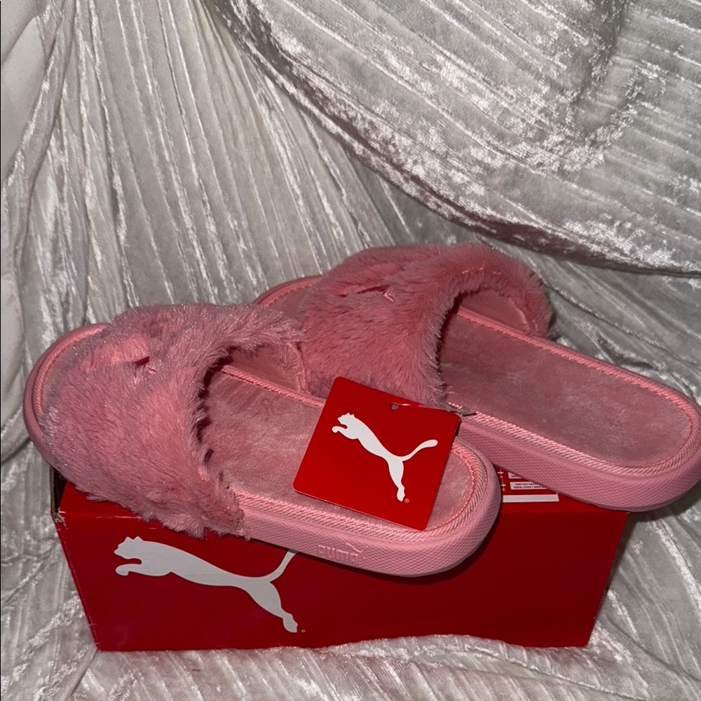 Puma Pink Fuzzy Slides
